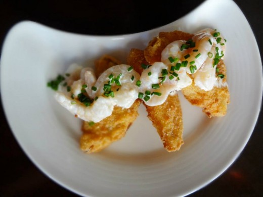 Fried green tomatoes with pickled shrimp