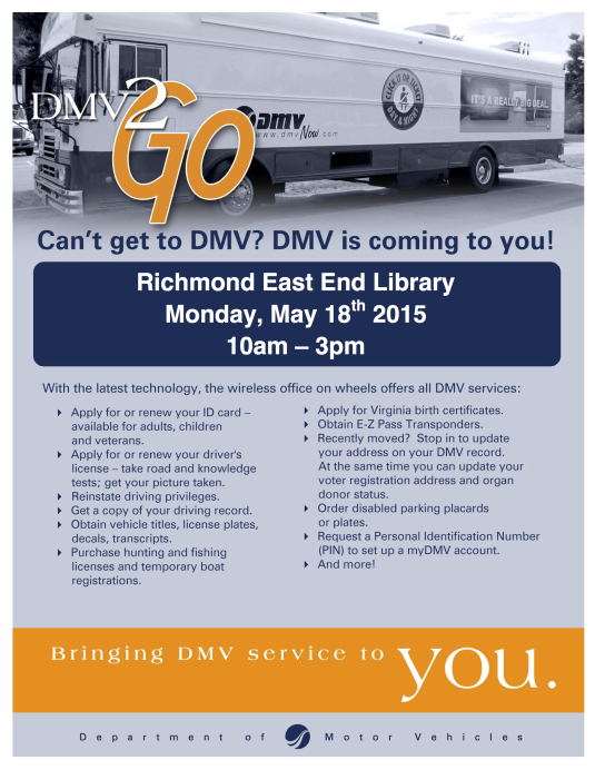 DMV2Go Flyer Richmond East End Library