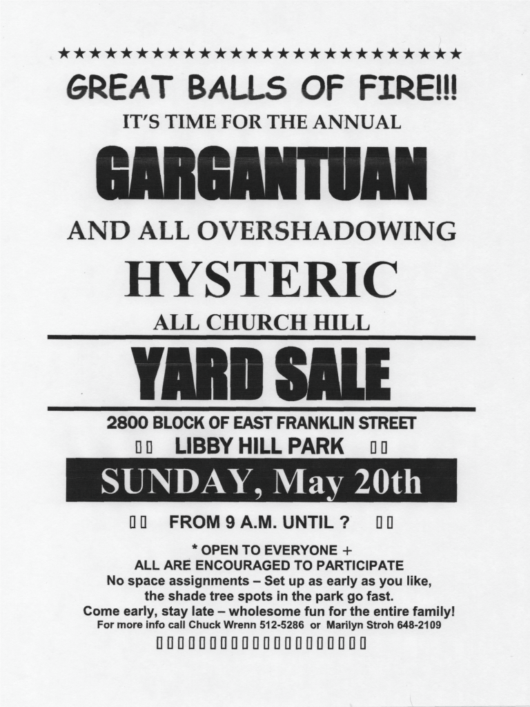 It's Back! Save the date for the GARGANTUAN Libby Hill Yard Sale CHPN